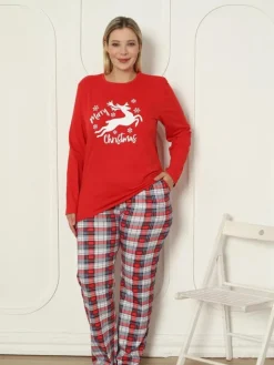 Sale Świąteczna bawełniana piżama damska PLUS SIZE Piżamy|Plus Size