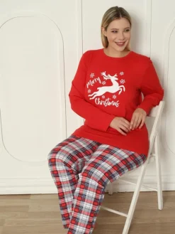 Sale Świąteczna bawełniana piżama damska PLUS SIZE Piżamy|Plus Size