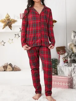 Outlet Świąteczna dziecięca piżama bawełniana w kratkę Bielizna|Piżamy