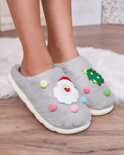 Świąteczne damskie kapcie w kolorze szarym Fertemse Kapcie