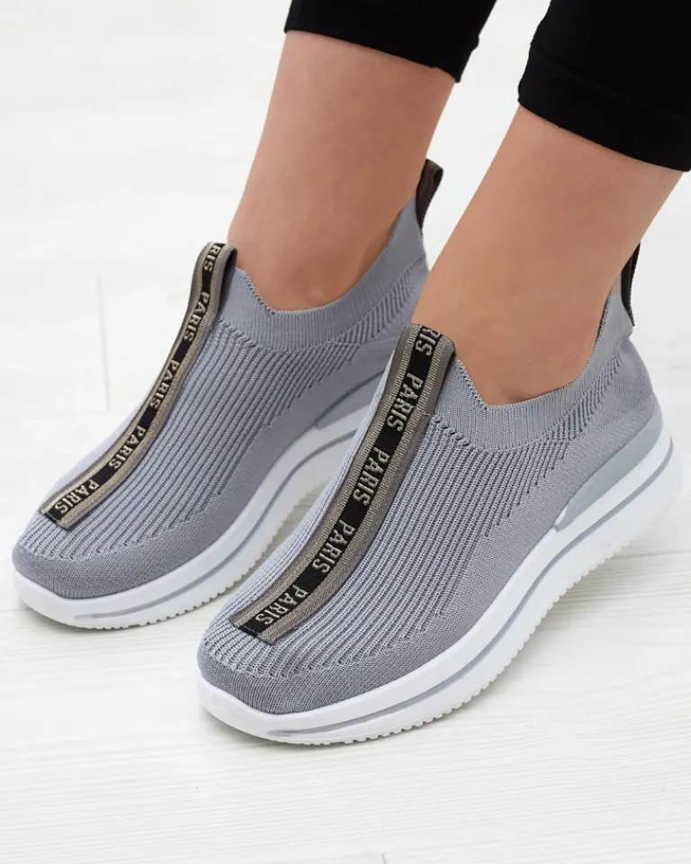 Wsuwane buty sportowe damskie z napisami w kolorze szarym Cerppa Damskie Bieganie, Ćwiczenia I Trening