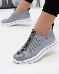 Wsuwane buty sportowe damskie z napisami w kolorze szarym Cerppa Damskie Bieganie, Ćwiczenia I Trening