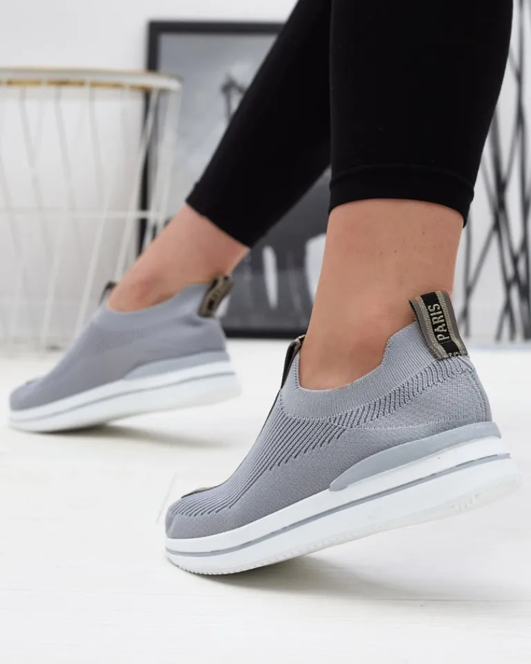 Wsuwane buty sportowe damskie z napisami w kolorze szarym Cerppa Damskie Bieganie, Ćwiczenia I Trening