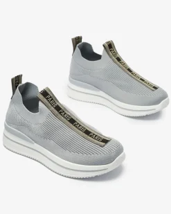 Wsuwane buty sportowe damskie z napisami w kolorze szarym Cerppa Damskie Bieganie, Ćwiczenia I Trening