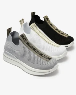 Wsuwane buty sportowe damskie z napisami w kolorze szarym Cerppa Damskie Bieganie, Ćwiczenia I Trening