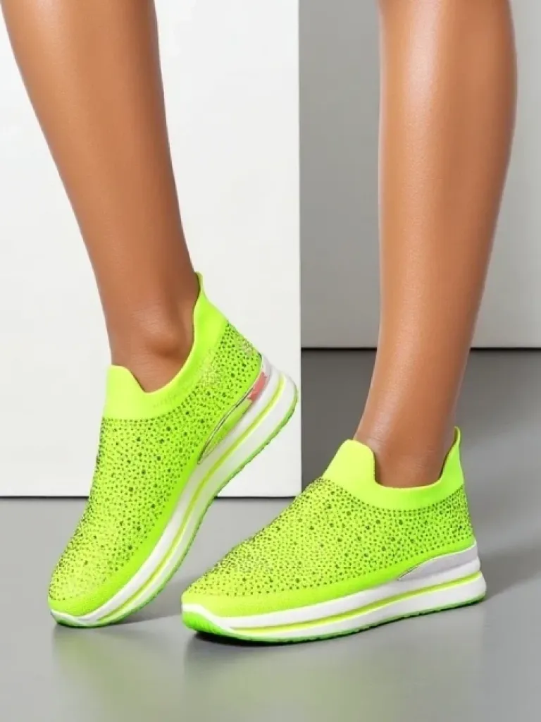 Sale Wsuwane damskie materiałowe buty sportowe z cyrkoniami Adeq Damskie Bieganie, Ćwiczenia I Trening