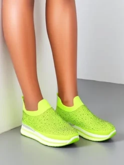 Sale Wsuwane damskie materiałowe buty sportowe z cyrkoniami Adeq Damskie Bieganie, Ćwiczenia I Trening