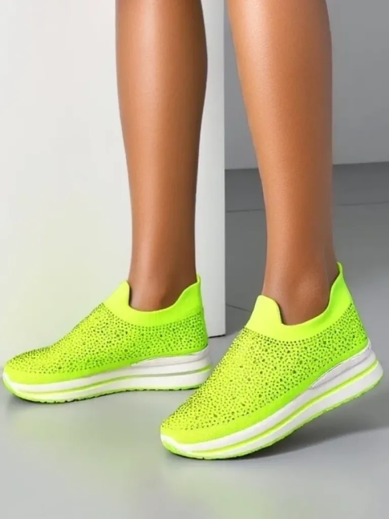 Sale Wsuwane damskie materiałowe buty sportowe z cyrkoniami Adeq Damskie Bieganie, Ćwiczenia I Trening