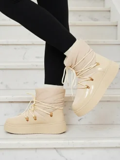 Best Wsuwane śniegowce damskie w kremowym kolorze Dabenda Śniegowce|Botki Z Grubym Ociepleniem