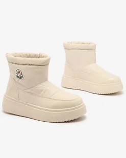 Clearance Wsuwane śniegowce damskie w kremowym kolorze Ademra Śniegowce|Botki Z Grubym Ociepleniem