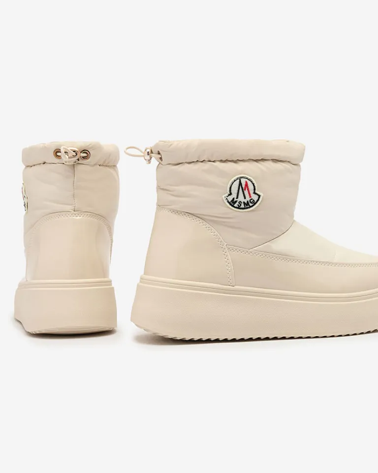 Clearance Wsuwane śniegowce damskie w kremowym kolorze Ademra Śniegowce|Botki Z Grubym Ociepleniem
