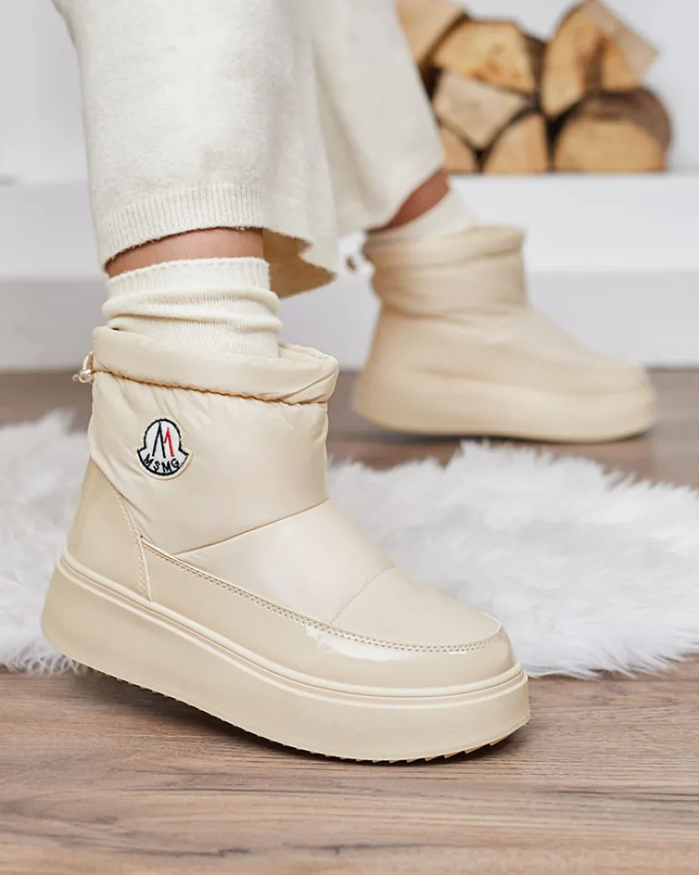 Clearance Wsuwane śniegowce damskie w kremowym kolorze Ademra Śniegowce|Botki Z Grubym Ociepleniem