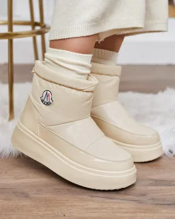 Clearance Wsuwane śniegowce damskie w kremowym kolorze Ademra Śniegowce|Botki Z Grubym Ociepleniem