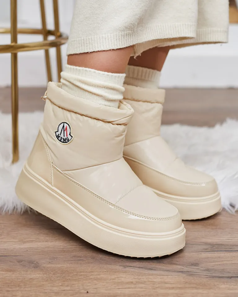 Clearance Wsuwane śniegowce damskie w kremowym kolorze Ademra Śniegowce|Botki Z Grubym Ociepleniem