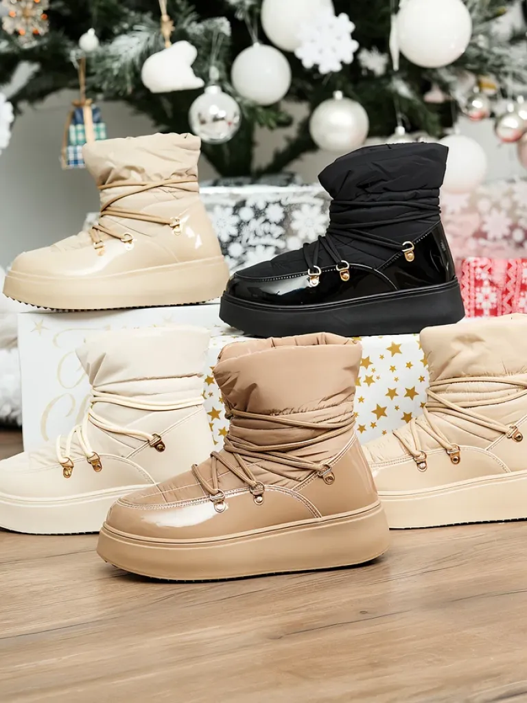 Outlet Wsuwane śniegowce damskie w m kolorze Dabenda Śniegowce|Botki Z Grubym Ociepleniem