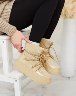 New Wsuwane śniegowce damskie w jasnobrązowym kolorze Dabenda Śniegowce|Botki Z Grubym Ociepleniem