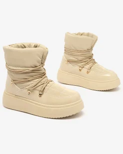 New Wsuwane śniegowce damskie w jasnobrązowym kolorze Dabenda Śniegowce|Botki Z Grubym Ociepleniem