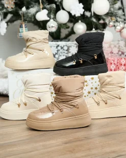 New Wsuwane śniegowce damskie w jasnobrązowym kolorze Dabenda Śniegowce|Botki Z Grubym Ociepleniem