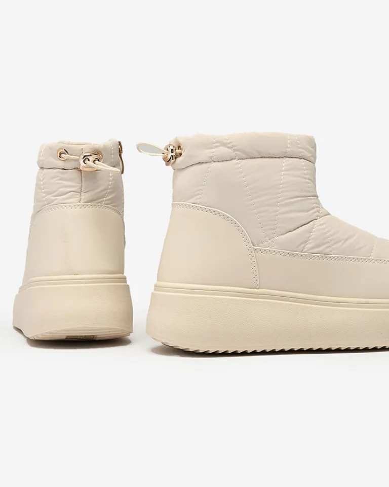Online Wsuwane śniegowce damskie w kremowym kolorze Armeda Śniegowce|Botki Z Grubym Ociepleniem