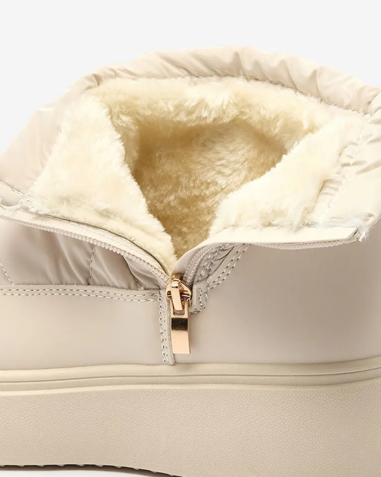 Online Wsuwane śniegowce damskie w kremowym kolorze Armeda Śniegowce|Botki Z Grubym Ociepleniem