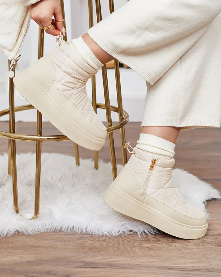 Online Wsuwane śniegowce damskie w kremowym kolorze Armeda Śniegowce|Botki Z Grubym Ociepleniem