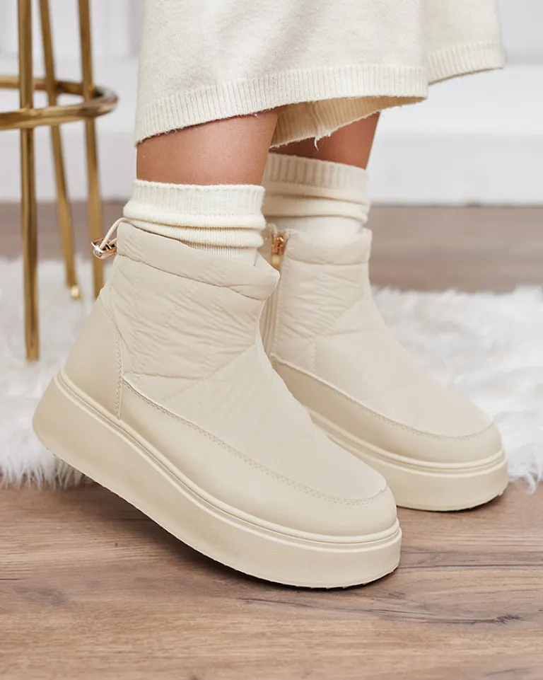 Online Wsuwane śniegowce damskie w kremowym kolorze Armeda Śniegowce|Botki Z Grubym Ociepleniem