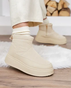 Online Wsuwane śniegowce damskie w kremowym kolorze Armeda Śniegowce|Botki Z Grubym Ociepleniem
