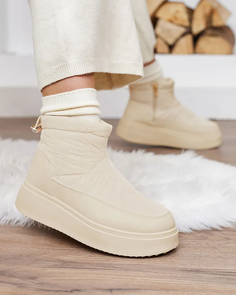 Online Wsuwane śniegowce damskie w kremowym kolorze Armeda Śniegowce|Botki Z Grubym Ociepleniem
