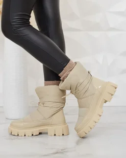 Discount Wsuwane śniegowce damskie w jasnom kolorze Sadella Śniegowce|Botki Z Grubym Ociepleniem