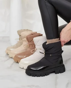 Discount Wsuwane śniegowce damskie w jasnom kolorze Sadella Śniegowce|Botki Z Grubym Ociepleniem