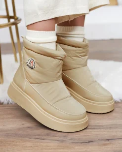 New Wsuwane śniegowce damskie w jasnom kolorze Ademra Śniegowce|Botki Z Grubym Ociepleniem