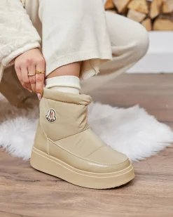 New Wsuwane śniegowce damskie w jasnom kolorze Ademra Śniegowce|Botki Z Grubym Ociepleniem