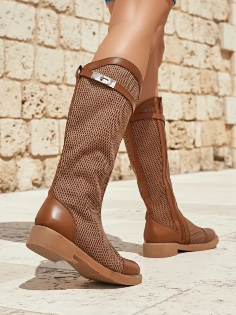 Hot Wysokie ażurowe damskie botki Ovittole Botki Bez Ocieplenia|Botki Na Płaskim Obcasie