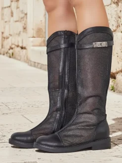 Discount Wysokie ażurowe damskie botki Ovittole Botki Bez Ocieplenia|Botki Na Płaskim Obcasie