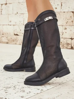 Discount Wysokie ażurowe damskie botki Ovittole Botki Bez Ocieplenia|Botki Na Płaskim Obcasie