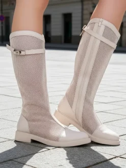 New Wysokie ażurowe damskie botki Ovittole Botki Bez Ocieplenia|Botki Na Płaskim Obcasie