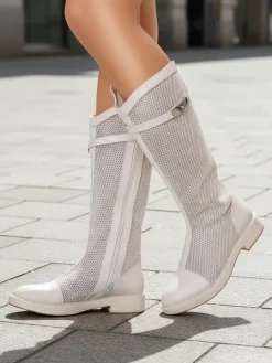 New Wysokie ażurowe damskie botki Ovittole Botki Bez Ocieplenia|Botki Na Płaskim Obcasie