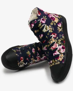Wysokie granatowe trampki damskie w kolorowe kwiaty Soxic Trampki
