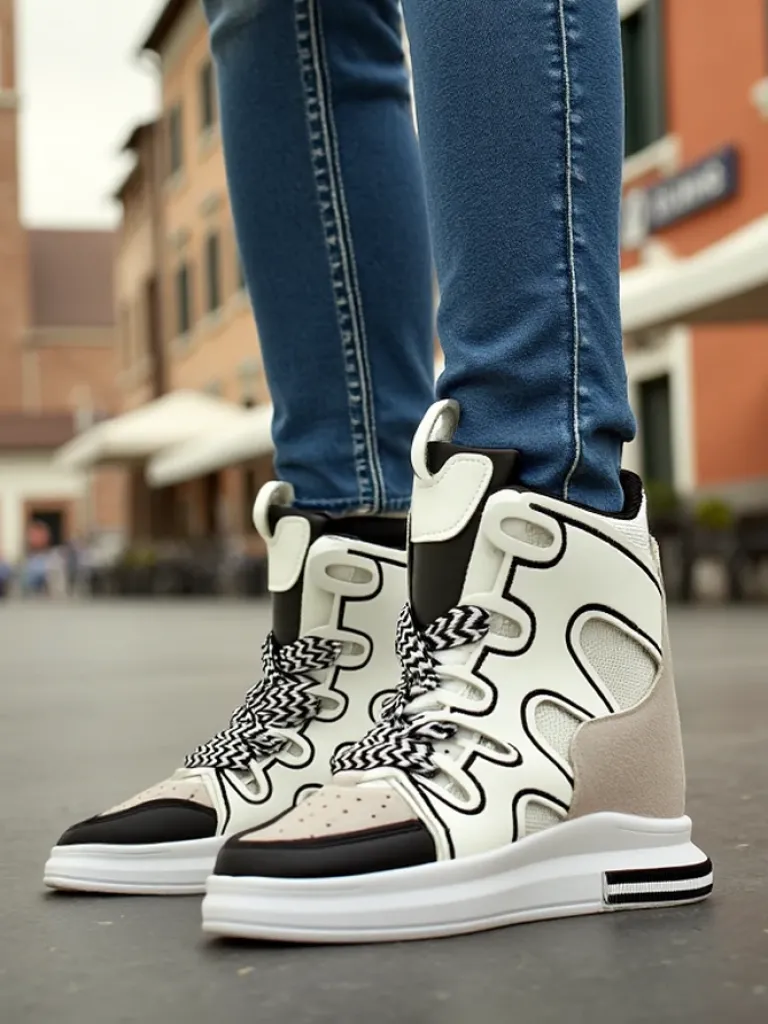 Wysokie sportowe buty damskie z ukrytym koturnem Oblaffi Damskie Sneakersy