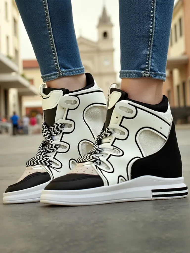 Wysokie sportowe buty damskie z ukrytym koturnem Oblaffi Damskie Sneakersy