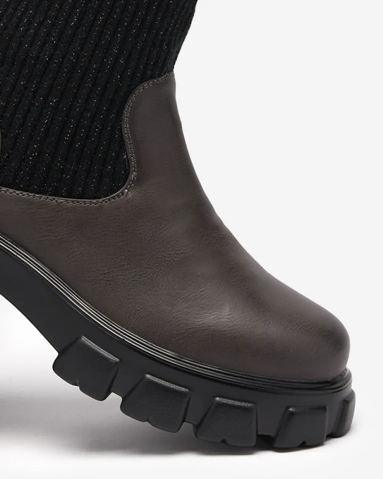 Clearance Wysokie wsuwane kozaki damskie w kolorze czarno - brązowym Alerpi Kozaki Na Płaskim Obcasie|Kozaki Bez Ocieplenia