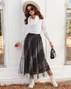 Wzorzysta damska spódnica midi z tiulem Spódnice