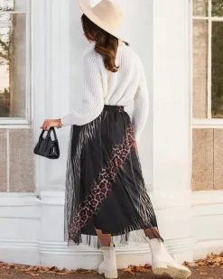 Wzorzysta damska spódnica midi z tiulem Spódnice