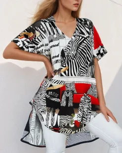 Wzorzysta damska tunika Bluzki / Koszule / Koszulki