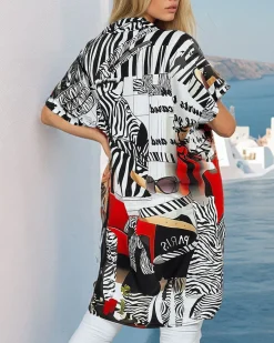 Wzorzysta damska tunika Bluzki / Koszule / Koszulki