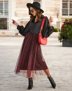 Discount Wzorzysta damska spódnica midi z tiulem Spódnice