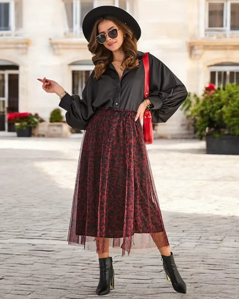 Discount Wzorzysta damska spódnica midi z tiulem Spódnice