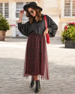 Discount Wzorzysta damska spódnica midi z tiulem Spódnice