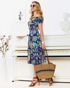 Hot Wzorzysta kobaltowa krótka sukienka damska Sukienki Letnie|Sukienki Krótkie