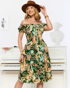 Best Wzorzysta zielona krótka sukienka damska Sukienki Letnie|Sukienki Krótkie